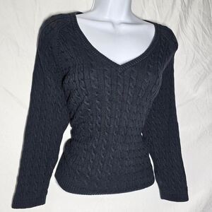 Vintage y2k tommy hillfiger cable knit 3/4 sleeve black sweater